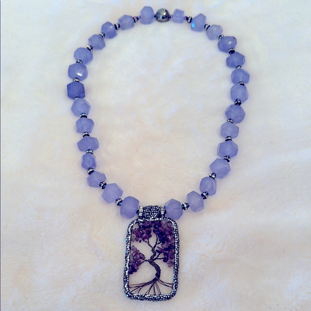 Elegant Purple Beaded Tree of Life Necklace with beautiful pendant